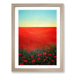 Poppy Flower Field At Dawn Framed Wall Art Print, Ready to Hang Picture for Living Room Bedroom Home Office, Oak A2 (48 x 66 cm)