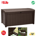 Keter BORNEO 416L Garden Storage Deck Box Waterproof Large Rattan Outdoor Brown