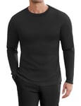 Ekouaer Tee Shirt Homme Haut Thermique sous Vetement Thermique Homme Manche Longue T-Shirt Col Rond Maille Pull Homme Hiver Chaud Maillot de Corps,Noir,XL