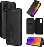 Étuis Flip Smartphone For Alcatel 1b 2022 Coque Luxe Fibre De Carbone Pu+Tpu Hybrid Case Full Protection Antichoc Flip Case Cover For Alcatel 1b 2022 Étui Color Black