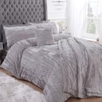 Sleepdown Crinkle Velvet Silver Luxury Duvet Cover Quilt Bedding Set with Pillowcases - Double (200cm x 200cm)