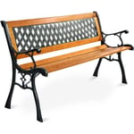 RELAX4LIFE Banc de Jardin en Fonte pour 2-3 Personnes, Siège à Lattes en Bois de Pin&Accoudoirs&Pieds Durables, Charge Max 210KG