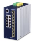 PLANET IP30 Industrial L3 8-Port Håndtert Gigabit Ethernet (10/100/1000) Blå, Hvit