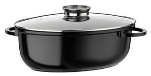 GSW 410571 Plat à rôtir à induction Gourmet Ceramica XL ovale avec couvercle en verre aromatique 38x25cm/env. 8,5 litres, fonte d'aluminium, moucheté noir, 38 cm, 4 unités