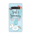 Coque Galaxy S10 Summer licorne girl beach tropical