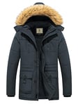 WenVen Homme Parka Hiver à Capuche Fousse Fourrure Doublée en Sherpa Manteau Longue Casual Veste Chaude Coton Manteau Grand Froid Gris S