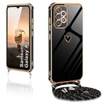 Kaply Coque pour Samsung Galaxy A23 avec Collier,Housse Samsung Galaxy A23 avec Cordon Collier,en Silicone TPU Galvanisé Or avec Motif Coeur d'amour Antichoc Anti-Rayures Case avec Bandoulière