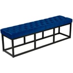 Banquette banc bout de lit longueur 150 cm en velours capitonné en velours bleu et métal noir