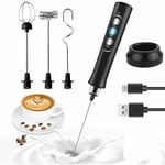 Mousseur à lait électrique Fouet émulsionneur à Lait USB avec Base de Chargement Mousseurs à lait à main Rechargeable par USB pour Café Latte