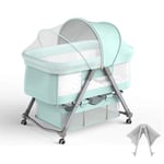 Baby Co-Sleeping Bed, Travel Cot with Rails, 2 in 1 Lightweight Baby Crib Travel Cot, Infant Playpen Center for Toddlers, Height Adjustable Baby Bed with Mattress & Mosquito Net & Carry Bag