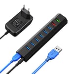 Vansuny Hub USB 3.0 Alimenté, 8-en-1 Port USB Multiple pour PC avec 2 USB Charge Port, Ultra Transfert Ultra Rapide 5Gb/s