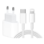 iPhone Laddare Snabbladdare - Adapter + Kabel 20W USB-C 2m Vit