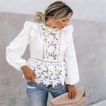 Women'S Shirt Women Boho Long Sleeve Floral Lace White Tops Blouses Hollow Back Summer Beach Elegant Shirt Harajuku Femme Clothes Party Tops-B_Xl