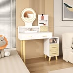 Dressing Table with Mirror and LED Lights, Modern Vanity Table, White