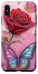 Coque pour iPhone XS Max Rose et papillon mignon sur fond rose