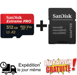 SanDisk Extreme PRO 512 Go MicroSD Carte mémoire V30 A2 4K FR