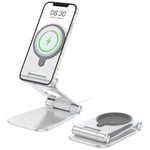 OMOTON MagSafe Charger Stand, Foldable Aluminum Mobile Phone Stand Holder for Magsafe Charger Compatible with iPhone 13/12/ Pro/ Mini/ Pro Max, MagSafe Charger Not Included, Silver