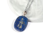 Stone Pendant Necklaces For Women,Silver Chain Irregular Oval Natural Lapis Lazuli Stone Religious Daxingming Japanese Reiki Power Stone Pendant Jewelry Gifts Anniversary Birthday Gift For Her Wife