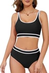 Womens High Waisted Bikini Sets Sporty Two Piece Swimsuit Colour Block High Cut