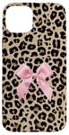 iPhone 15 Plus Cute Coquette Pink Ribbon Bow On Cheetah Leopard Pattern Case