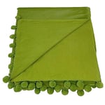 Ragged Rose 140 cm x 180 cm Throw Blanket - Pom Pom Throw Made of Cotton Velvet with Pompom Trims on Sides - Versatile Cotton Velvet Blanket for Sofa & Bed