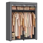 SONGMICS Armoire de Rangement, Penderie Portable avec Barre de Suspension, Porte-vêtements Pliable, Vestiaire, Chambre, Salle d’étude, 140 x 43 x 174 cm, Gris RYG02GY