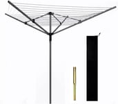 Rotary Airer 4 Arm 50m Outdoor Clothes Garden Washing Line Dryer Metal Spike