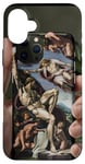 Coque pour iPhone 16 Plus Noir Art Déco Floral Michel-Ange Création Of Adam Sixtine