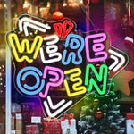 LightingWill We're Open Signs for Business, Dimmable LED Open Neon Sign for Wall Decor with ON/OFF Switch, 5V USB Powered Neon Light Up Sign For Window, Pub, Bar, Club Decor，15"x13.4''