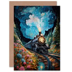 Train Ride to Imagination Land Dream Journey Railroad Blank Greeting Card