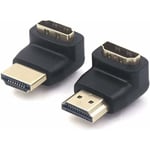 Lot de 2 Adaptateur hdmi 90 degrés et 270 degrés Connecteur hdmi coudé Angle Droit Mâle à Femelle 4K 3D