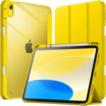 Coque Pour Ipad 10 (10,9 Pouces, Modèle 2022, 10ème Génération) Avec Porte-Stylet, Étui Housse Arrière Transparent Fin Support Antichoc Tablette (Jaune)