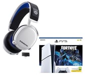 Sony PlayStation 5 - Fortnite Cobalt Star Bundle (Model Group - Slim) & Steelseries Arctis 7P+ Wireless 7.1 Gaming Headset, White