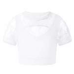 Zaldita Kids Girls Hollow Out Front Lace Patchwork Lyrical Ballet Dance Gymnastics Crop Tops Active Sport Yoga Training Shirts White 11-12 Years