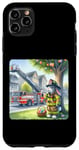 Coque pour iPhone 11 Pro Max Lapin pompier sauvant les friandises de Pâques de l'arbre Échelle
