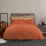 Sleepdown Teddy Fleece Rust Orange Duvet Cover Quilt Bedding Set with Pillowcase