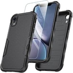 BESINPO pour Coque iPhone XR, Coque iPhone XR avec Verre Trempé Protection D'écran, 360 Degrés Antichoc Militaire Résistante Anti Rayures Coque TPU Bumper Case Etui Housse pour iPhone XR -Noir