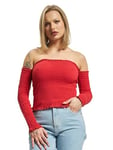 Urban Classics Women's Ladies Cold Shoulder Smoke L/s Long Sleeve Top, Red (Fire Red 00697), Small