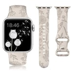 TOYOUTHS Floral Engraved Strap Compatible with Apple Watch 38mm 42/44/45/46/49mm, Soft Silicone Sport Strap with Dandelion Pattern Replacement for iWatch Series 10/9/8/7/6/5/4/3/SE/Ultra 2, Starlight