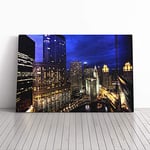 Big Box Art Canvas Print Wall Art City and Buildings at Night | Mounted and Stretched Box Frame Picture | Home Decor for Kitchen, Living, Dining Room, Bedroom, Hallway, Multi-Colour, 24x16 Inch