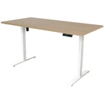 Bureau électrique réglable - 180 x 80 cm - Moteur simple - Blanc/Chêne