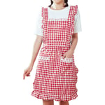 Förkläde Köksbakningsförkläden Vintage Damförkläden Red Grid Frilly Förkläden Prinsessan Söt födelsedagspresent Bomull Pinafore Förkläden För Kvinnor Tjej med ficka Red As shown