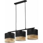 Suspension Noir et Brun ø 70 cm Réglable en Hauteur 3 Ampoules E27 Tissu Rotin Boho Lampe Suspendue Table à manger