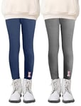 Maeau - Filles Leggings Hiver Pantalons Chauds Doublés en Polaire pour Enfant Épais à Legging Motif 2 Pièces - Gris+Bleu Marine - 7-8 Ans