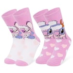 Disney Chaussettes Femme Pilou, 2 Paires Chaussettes Antidérapantes Femme Stitch Mickey Minnie Baby Yoda (Rose Angel)