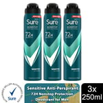 Sure Men Anti-perspirant 72H Nonstop Protection Deodorant, 250ml 3 Pack
