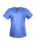 JONATHAN UNIFORM Haut Blouse de Travail pour Femme avec 3 Poches, V Col Uniforme pour Estheticienne Spa Massage (Ciel Bleu, S)