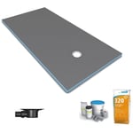 Wedi - Receveur de douche à carreler 160 x 90 Fundo Primo écoulement excentré + bonde horizontale + kit d'étanchéité + colle 320