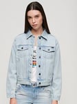 Superdry Embroidered Denim Trucker Jacket - Blue, Blue, Size 12, Women