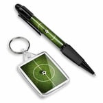 Pen & Keyring (Rectangle) - Football Pitch Soccer Ball Sports Game  #8681